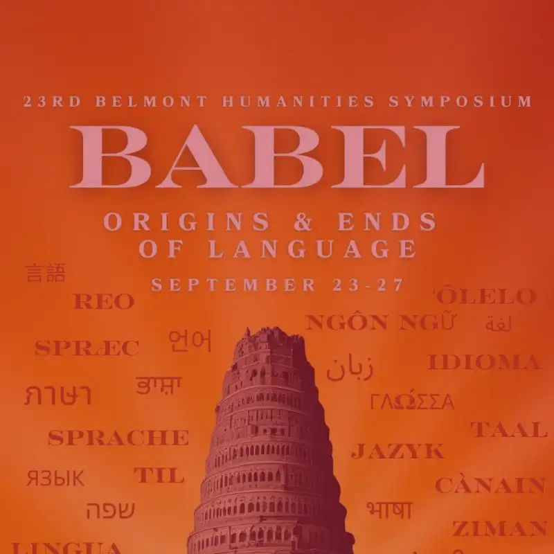 Graphic with the Tower of Babel that reads: 2024 Humanities Symposium