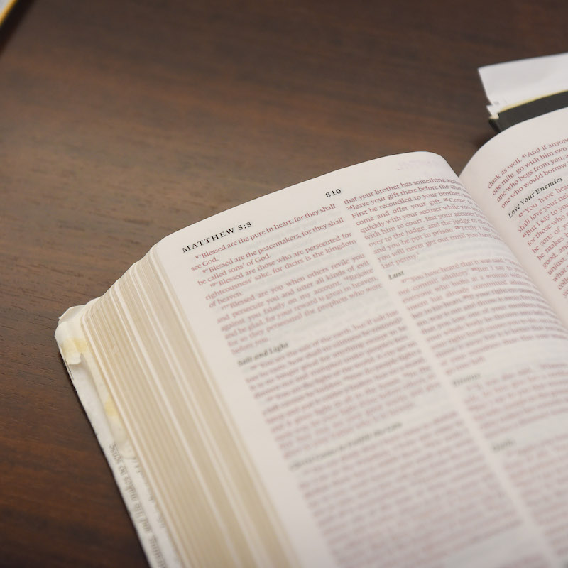 Close up of an open bible