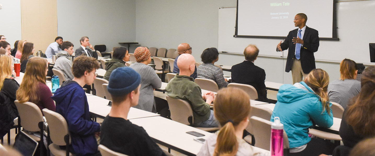 Students in a history classroom at Belmont University