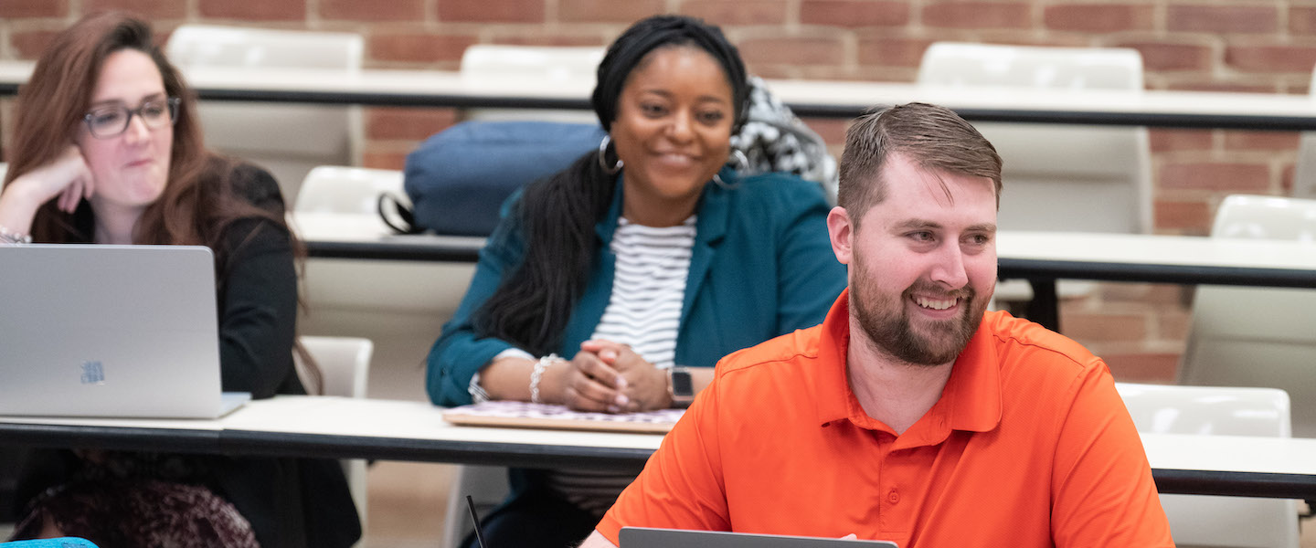 Students smiling during a class