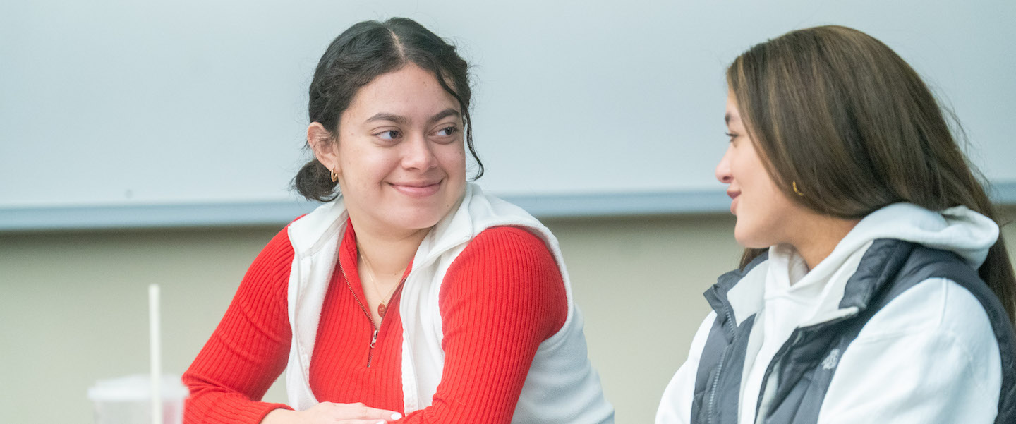 Two students in a classroom at Belmont