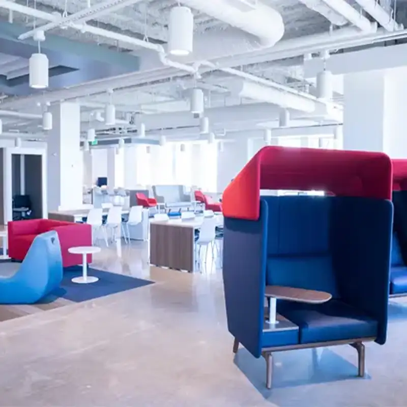 An indoor photo of seating inside the Jack C. Massey School of Business building