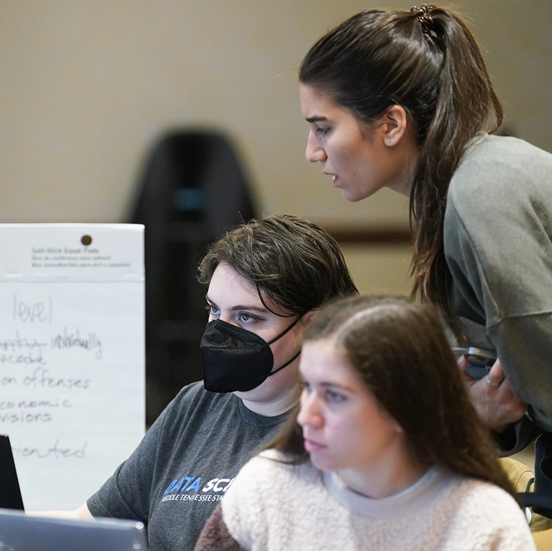 Students learning at computers.