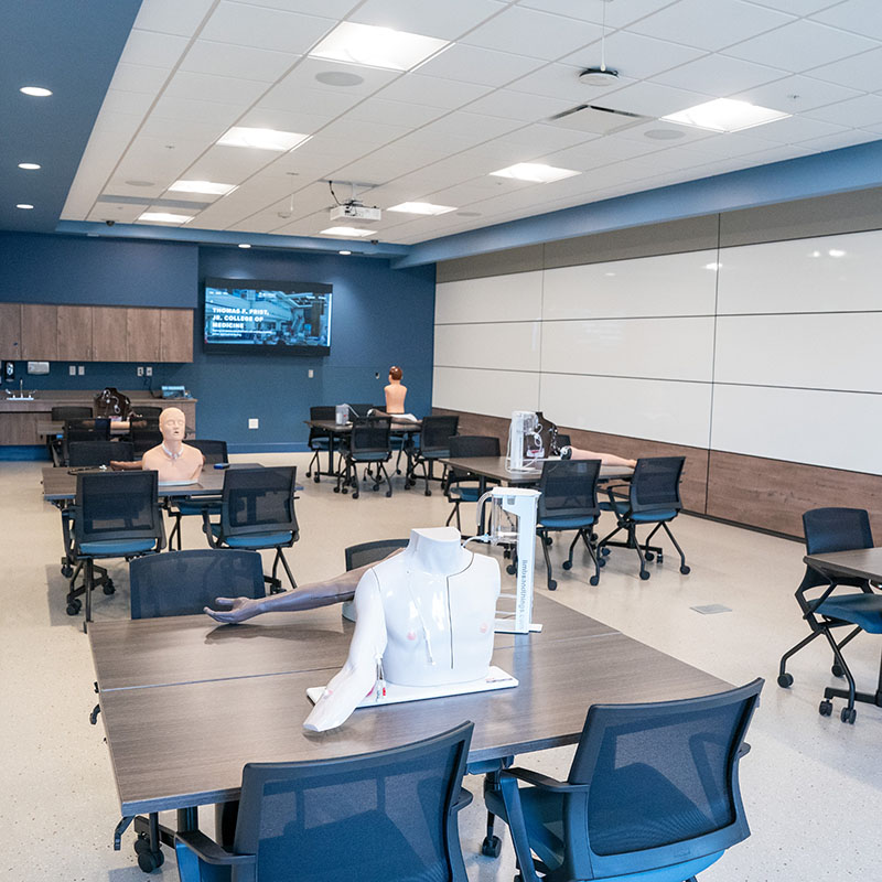 Empty sim lab room filled with different simulation body learners