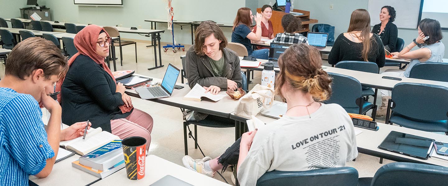 Student is break out discussion groups during class