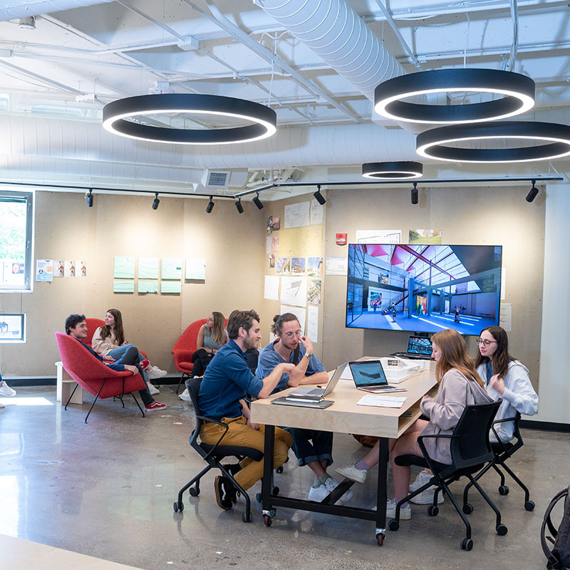 Students working on a project in an O'More design studio classroom