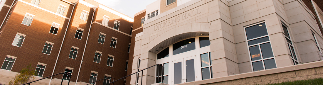 Exterior view of Dickens Hall, main entrance