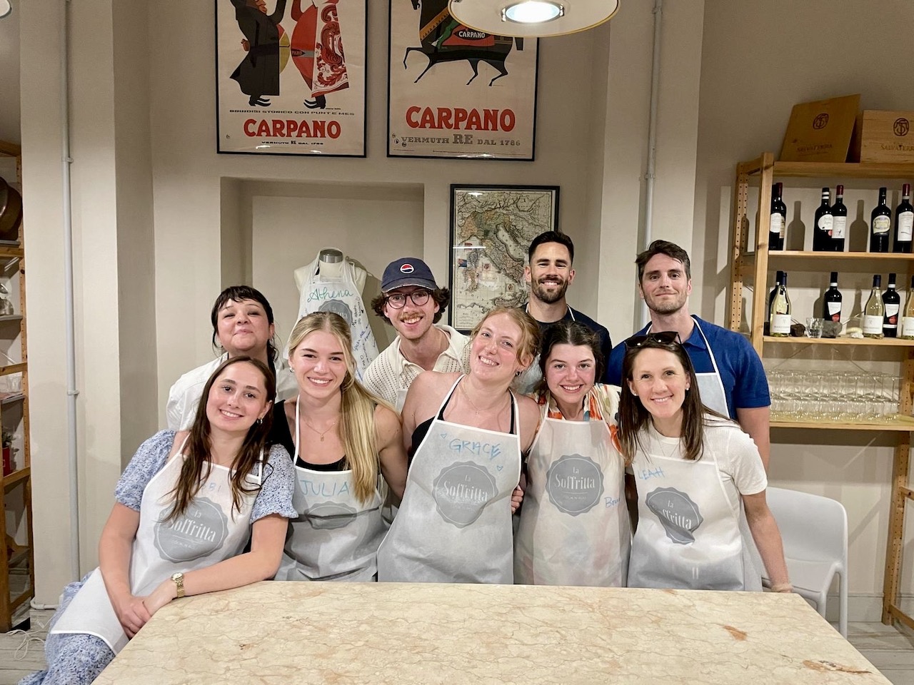 O'More students pose for a group photo during a cooking class in Italy