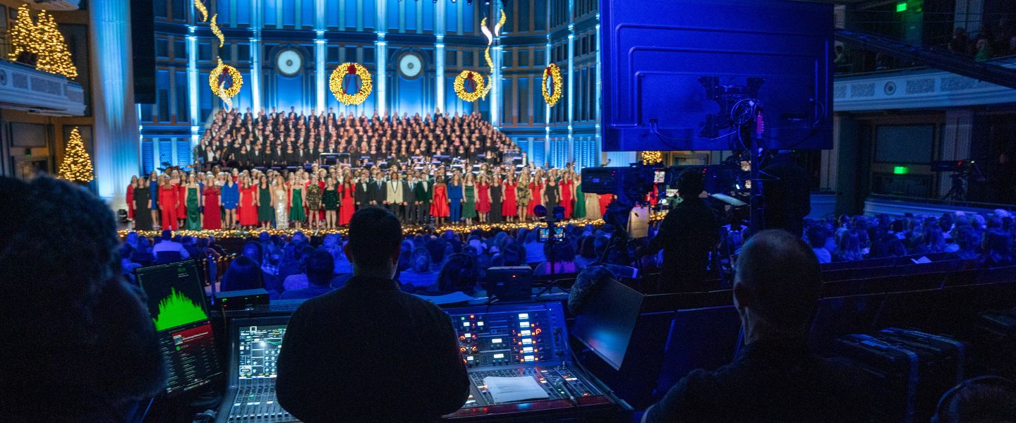 Behind the soundboard at Christmas at Belmont