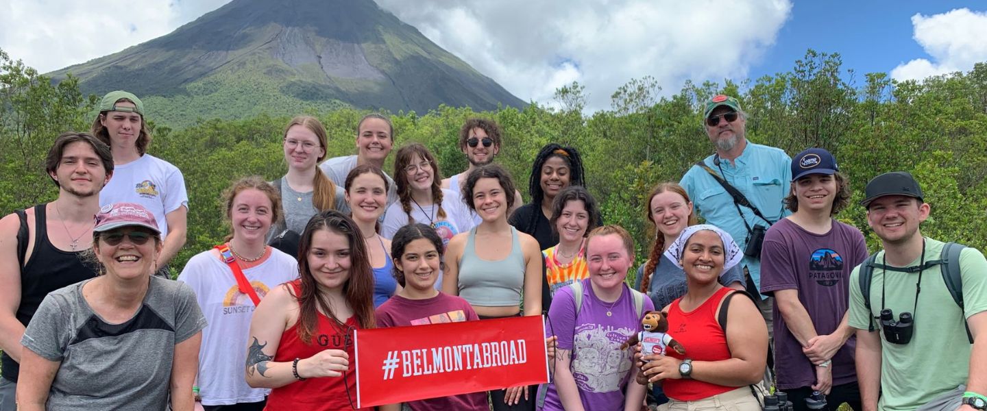 Students in front of a volcano in Costa Rica