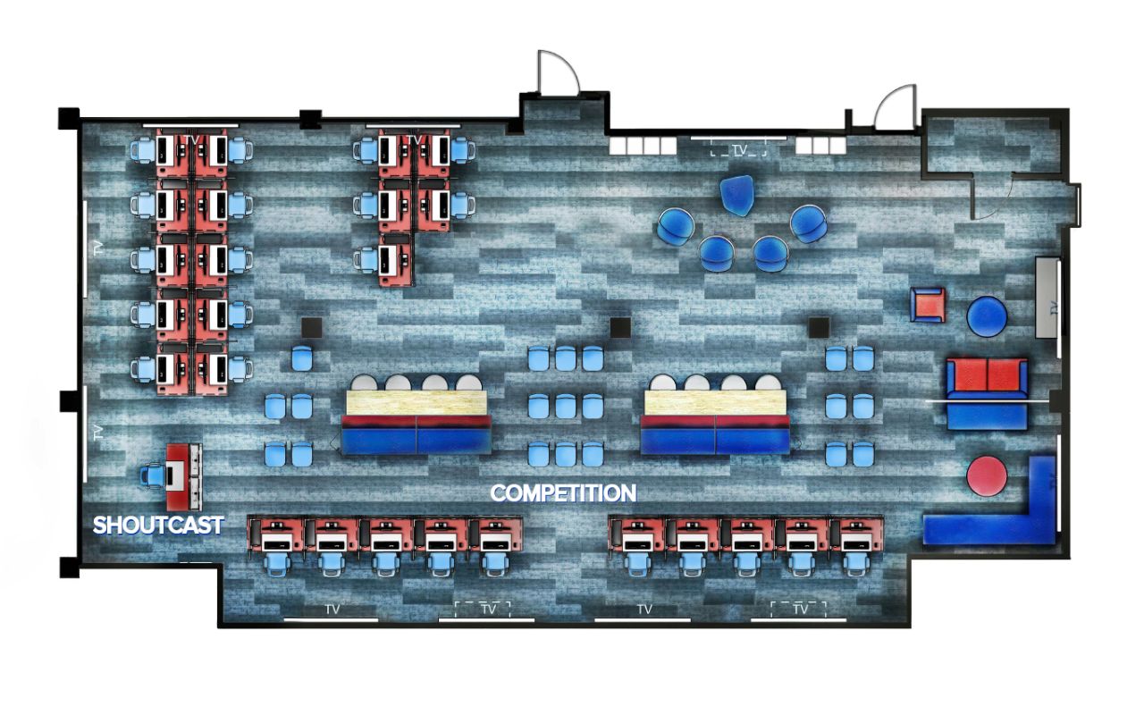 Floor plan configured for competitive head-to-head team play