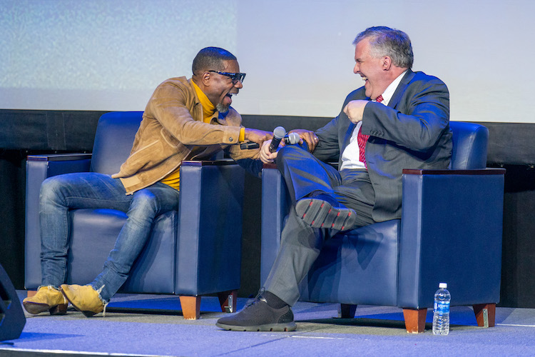 Kirk Franklin laughing with Dr. Greg Jones