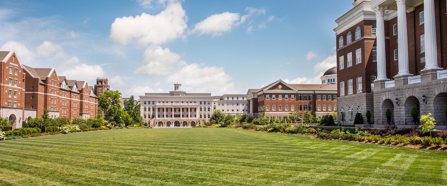 Belmont University's main lawn in the afternoon sun