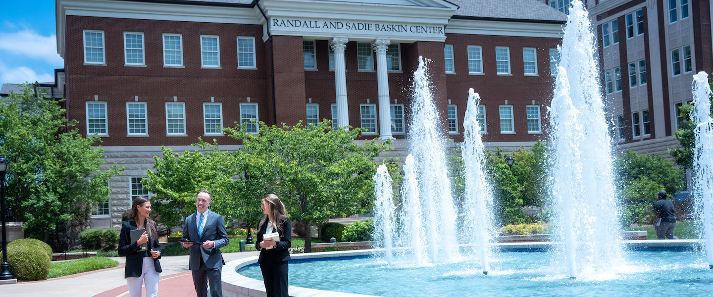 Students outside of law building