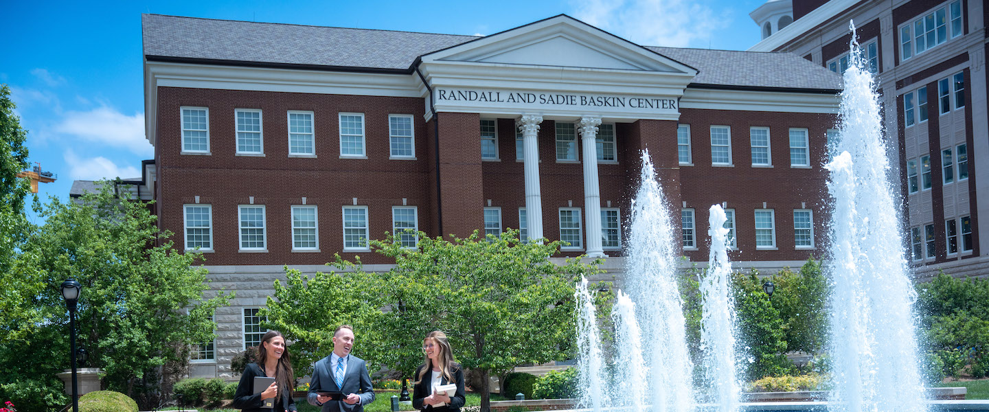 Law students studying inside of law building