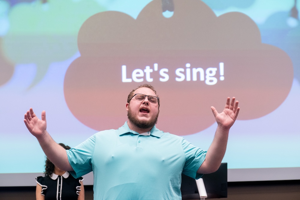 student singing