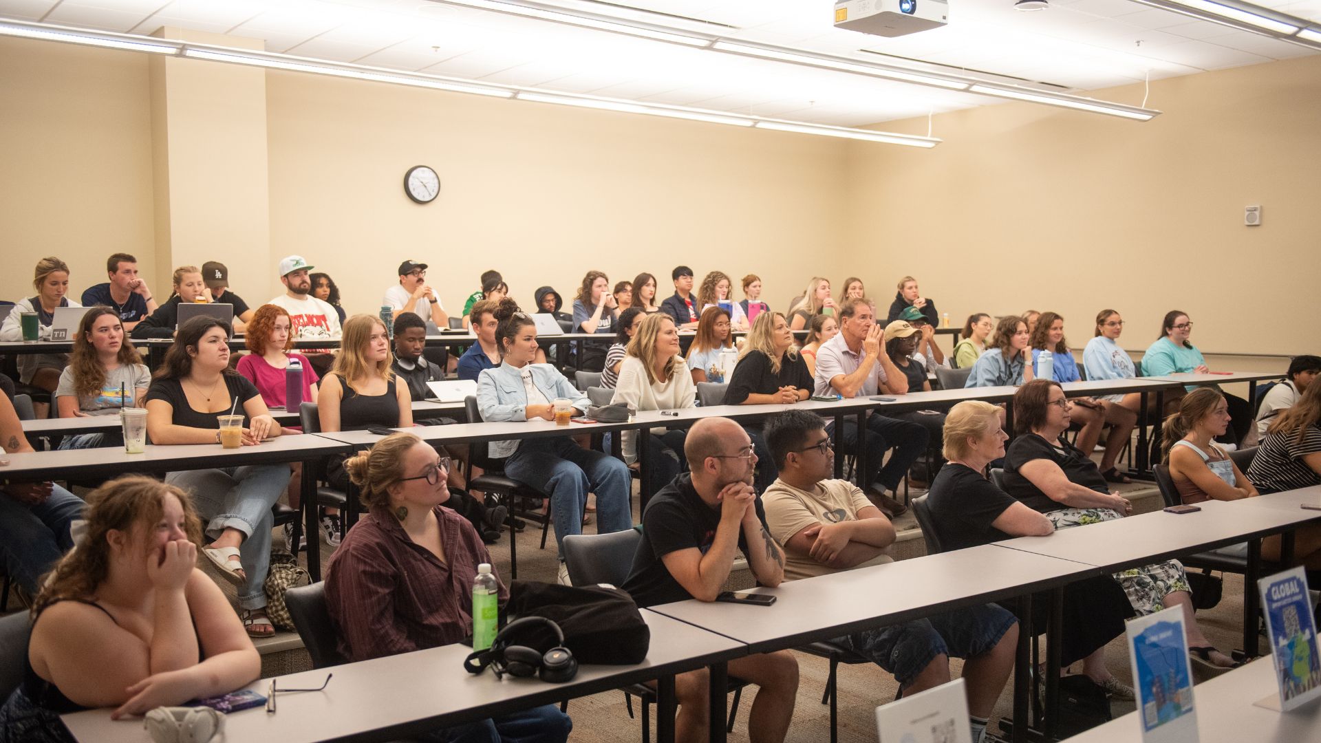 Classroom full of students listening to Yordy's presentation