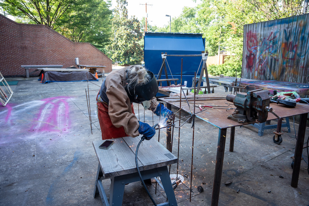 student welding