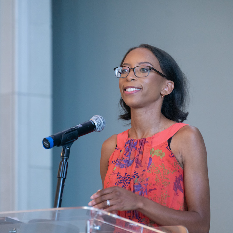 Shardé Curry speaking in Gabhart chapel