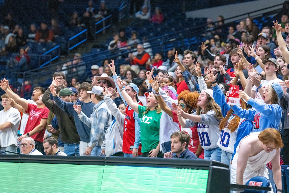 Belmont students celebrate at the game