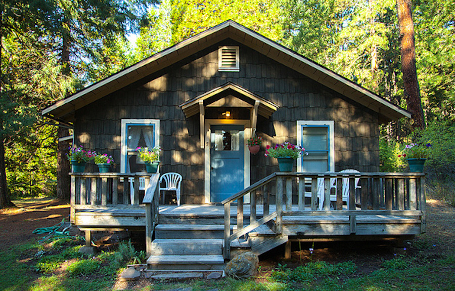 Log cabin in woods